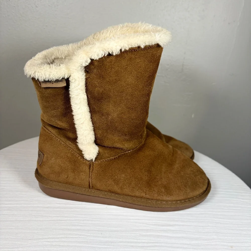 Minnetonka Womens Tan Leather Faux Fur Lined Mid Calf Winter Boots 85711 Size 8